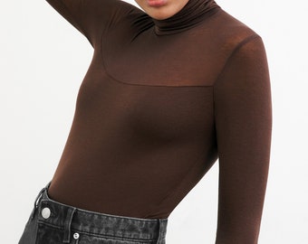 High Neck Long Sleeve Top, Fitted Turtleneck Top, Sheer Top High Neck Long Sleeve Top, Fitted Turtleneck Top, Sheer Top