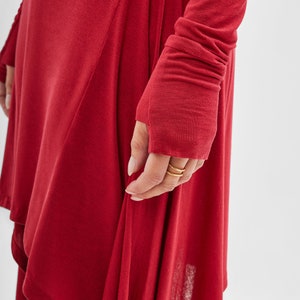 Red Long Draped Tunic, Asymmetric Long Top, Casual Long Sleeve Tunic, Mock Neck Tunic Top, Sheer Tunic, Stef Tunic, Marcella MB2029 image 2