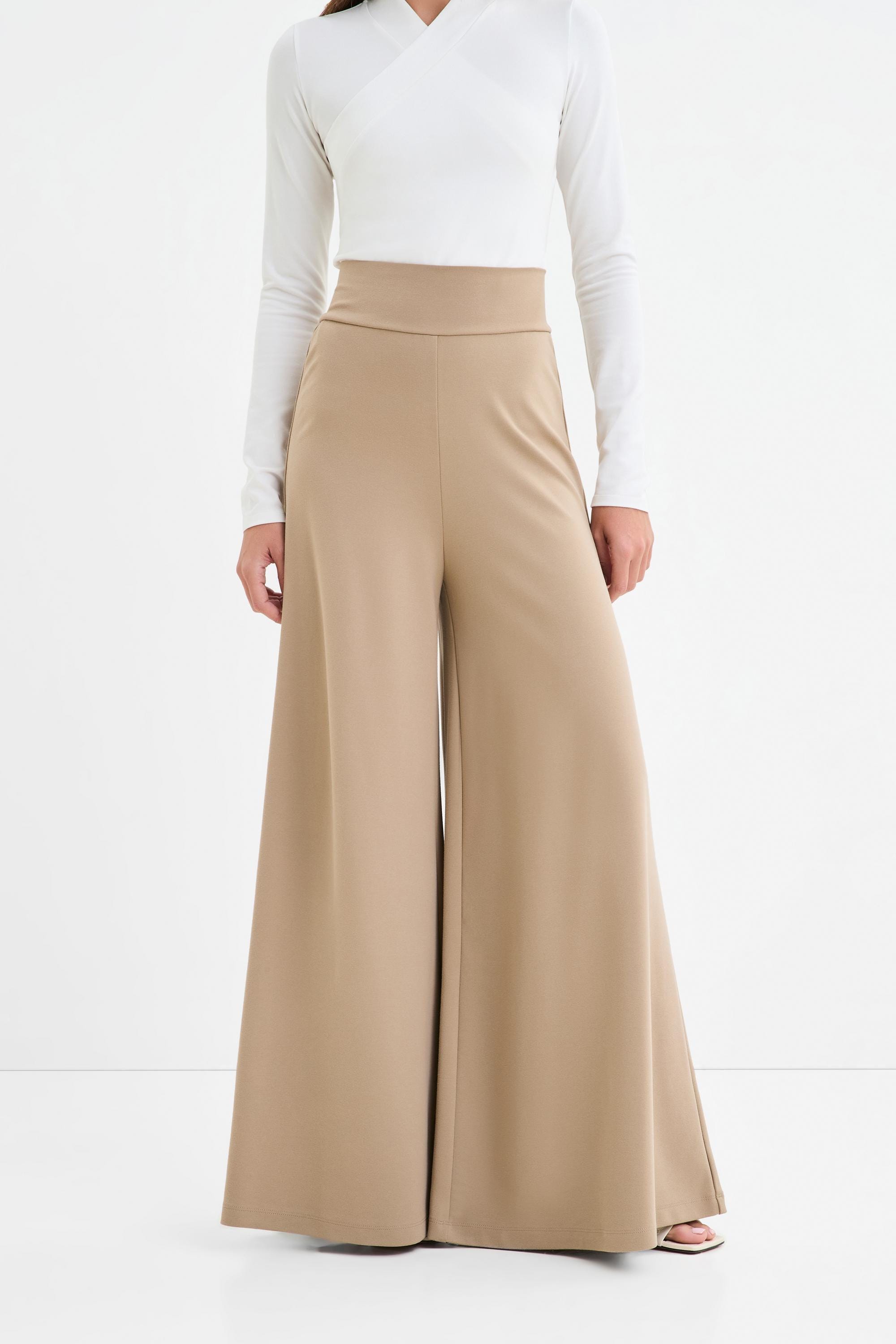 NEW Sleek Wide-leg Pants, Beige Pants, Relaxed Fit Trousers