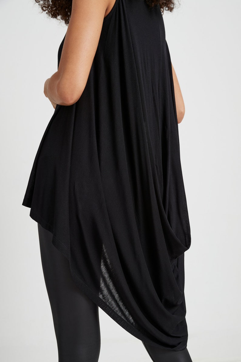 Sheer Asymmetric Hem Tunic, See Through Tunic Top, Casual Sleeveless Long Top, Draped High Low Tunic, Ines Tunic, Marcella MB1838 image 3