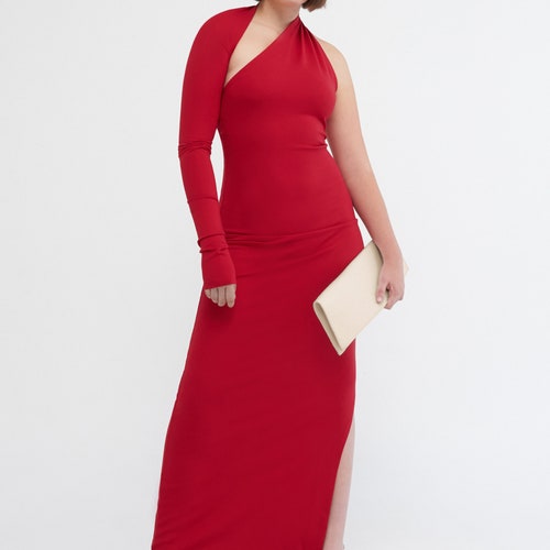 NEW Black One Shoulder Maxi Dress, Cocktail Dress, Elegant Floor Length Dress, Fitted Evening Dress, Manhattan Slit Gown, Marcella shops - MD1347
