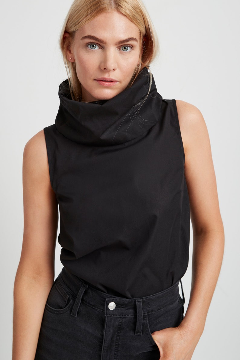 Sleeveless High Neck Blouse, Turtleneck Tank, Summer Blouse, Cotton Top with Cowl Neck, Marcy Sleeveless Top, Marcella MB1818 image 6