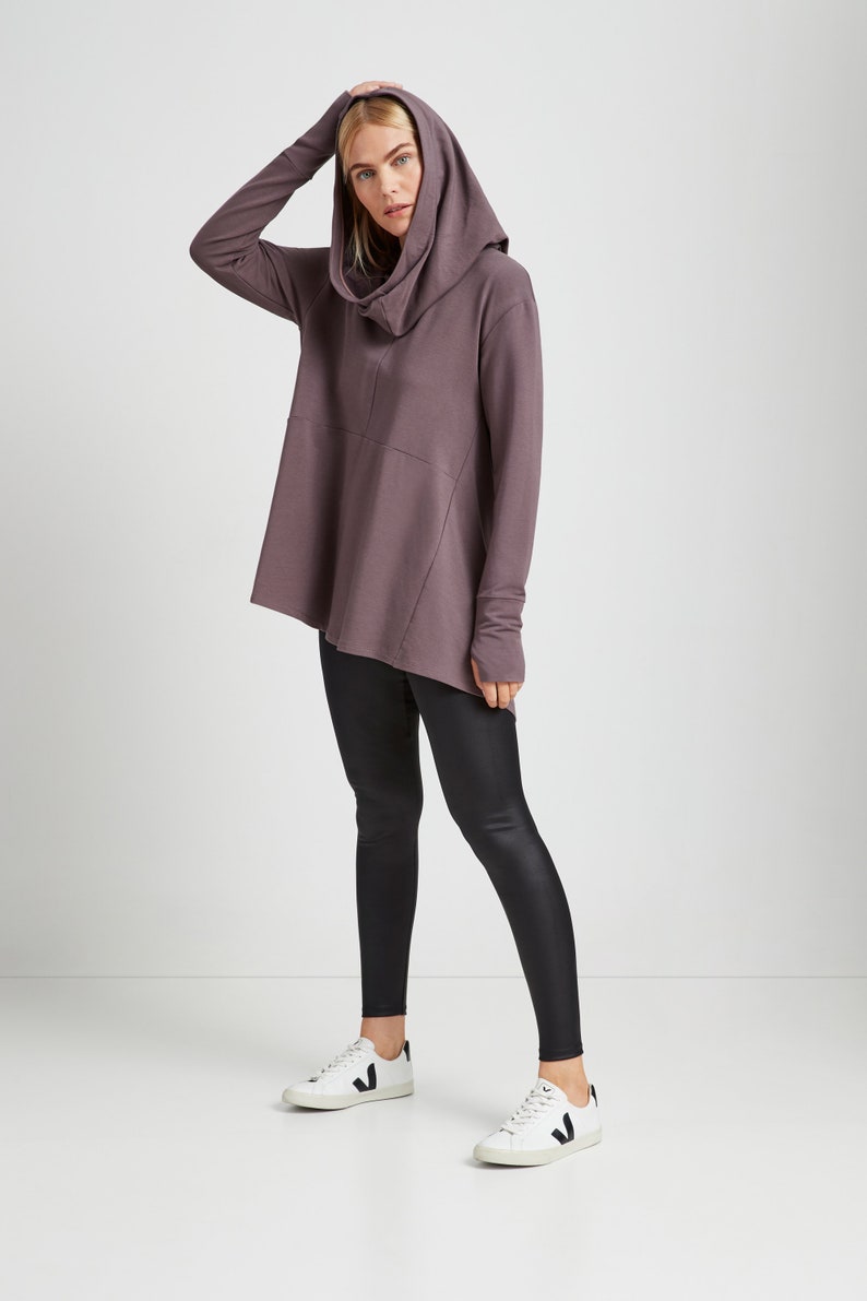 Oversized Hoodie Tunic, Asymmetrical Hem Sweatshirt, Comfortable Cowl Neck Top, Hooded Sweatshirt, Firenze Sweatshirt, Marcella MB1471 Anthracite E-12