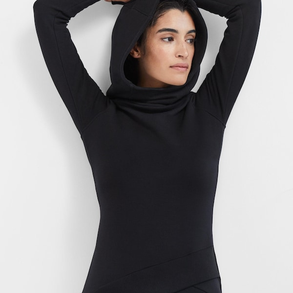 Fitted Hoodie, Chic Sweatshirt with Hood, Sweatshirt with Extra Long Sleeves, Long Sleeve Top, Geneva Sweatshirt, Marcella - MB1613