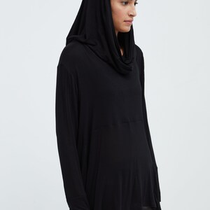 Black Draped Oversized Tunic, Asymmetrical Hem Hoodie, Comfy Cowl Neck Top, Hooded Pullover, Sheer Jersey Top, Oslo Tunic, Marcella MB1847 image 3