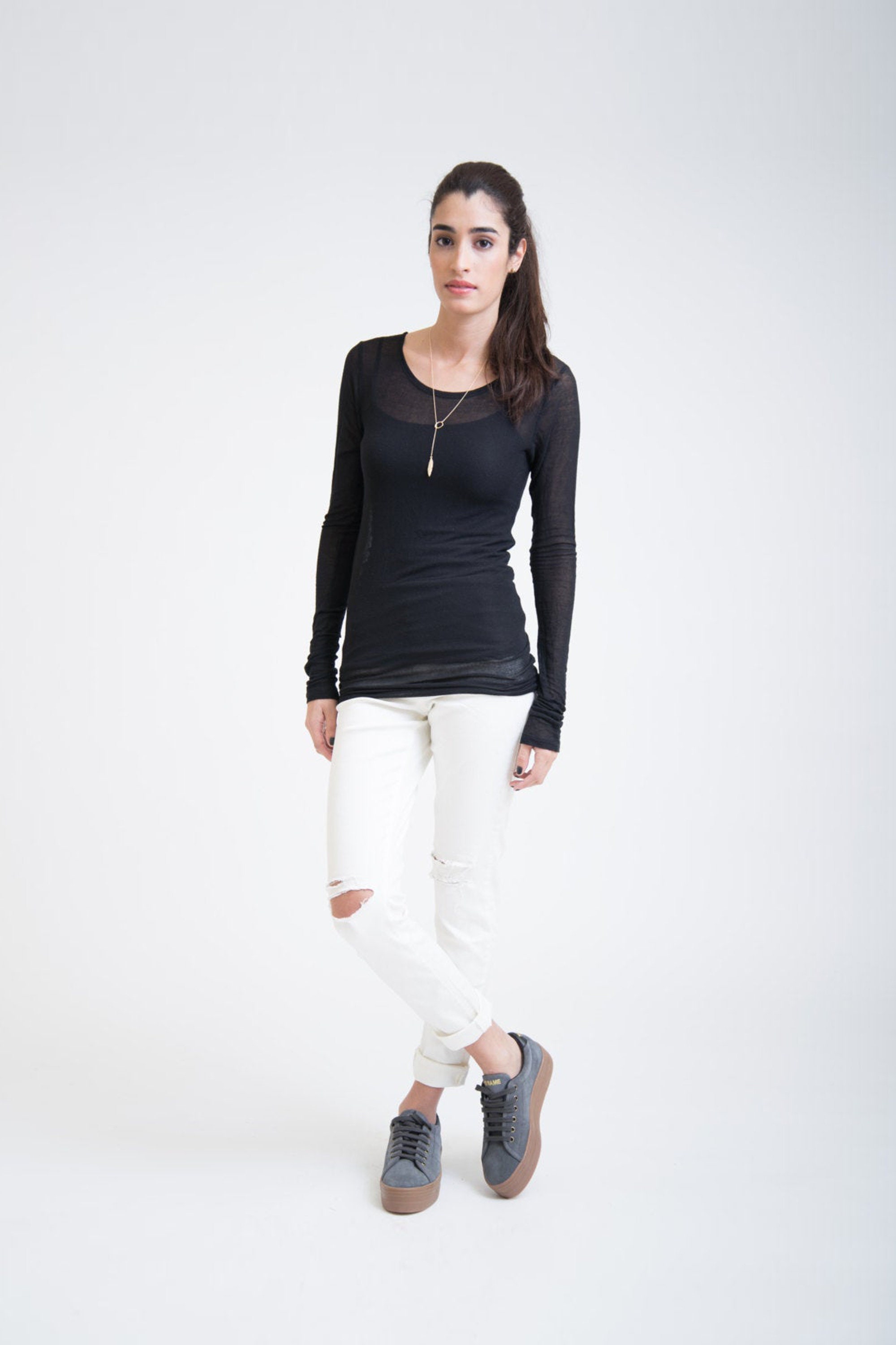 FINAL SALE Long Sleeve Blouse, Fitted Top, Black Casual Top, Party To…