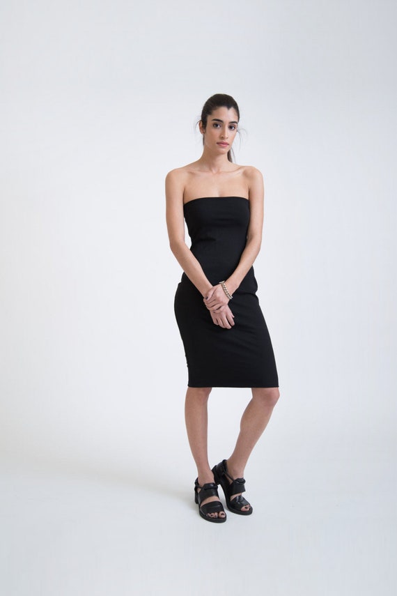 Buy > black tube dress midi > in stock