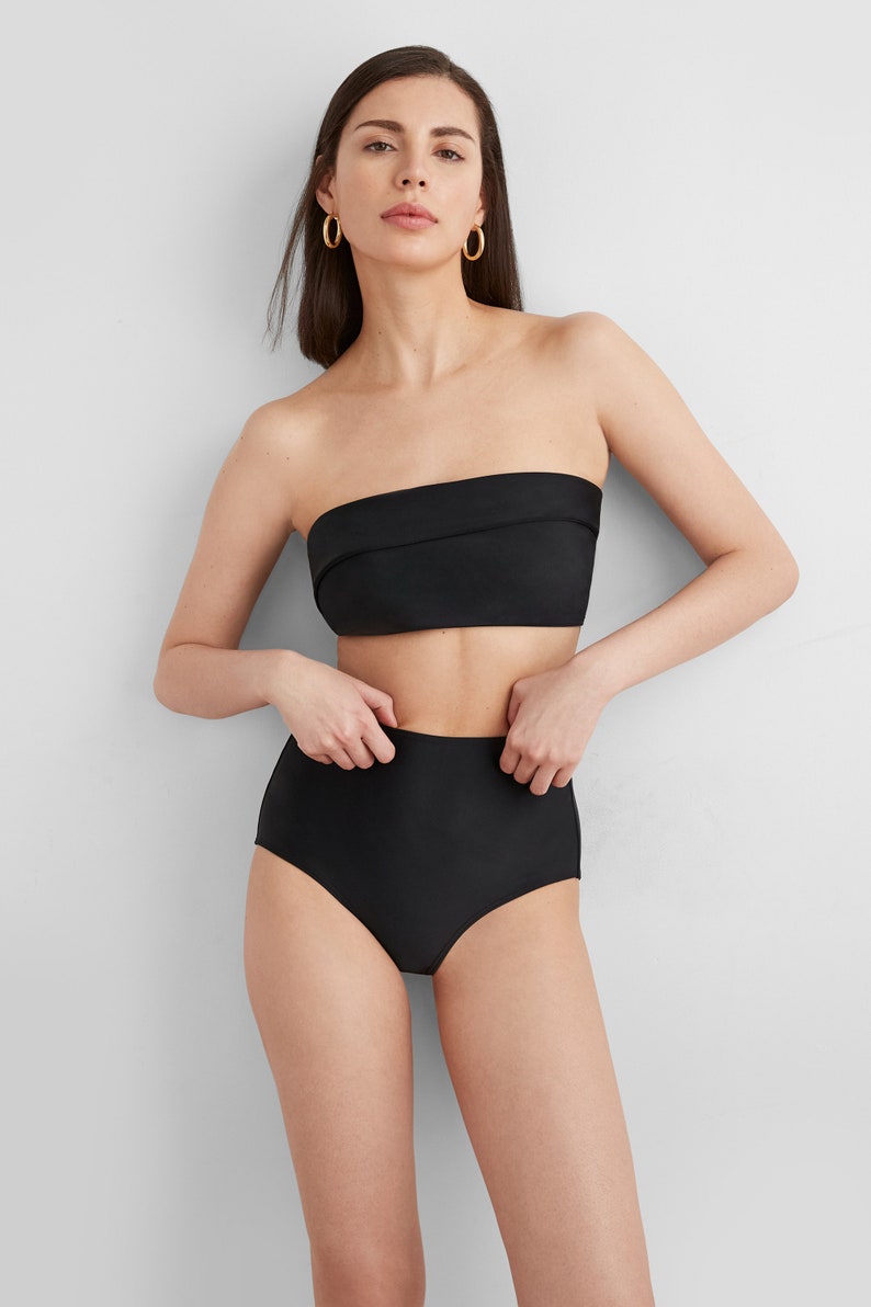 Black Convertible Swim Top, Two-Piece Bathing Suit Top, Strapless Bandeau Swimsuit, Asymmetric Bikini Top, Molly Swim Top, Marcella MU2055 image 2