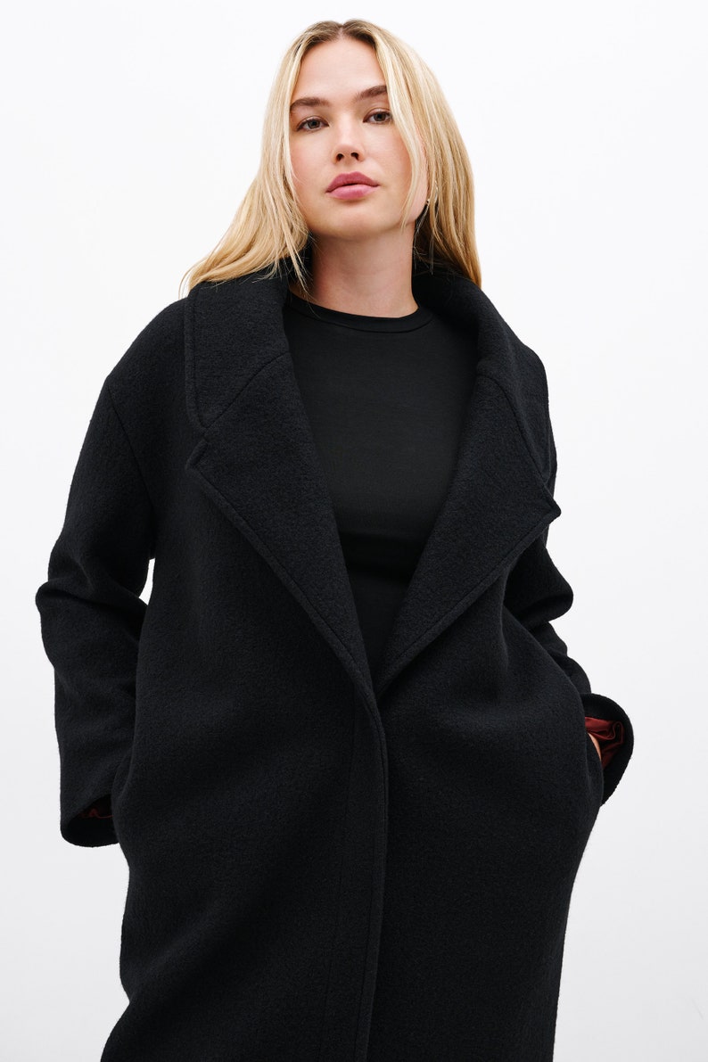 Long Black Wool Coat, Elegant Wool Jacket, Collared Coat, Warm Winter Coat, Long Black Coat, Elizabeth Wool Coat, Marcella MC1397 image 5