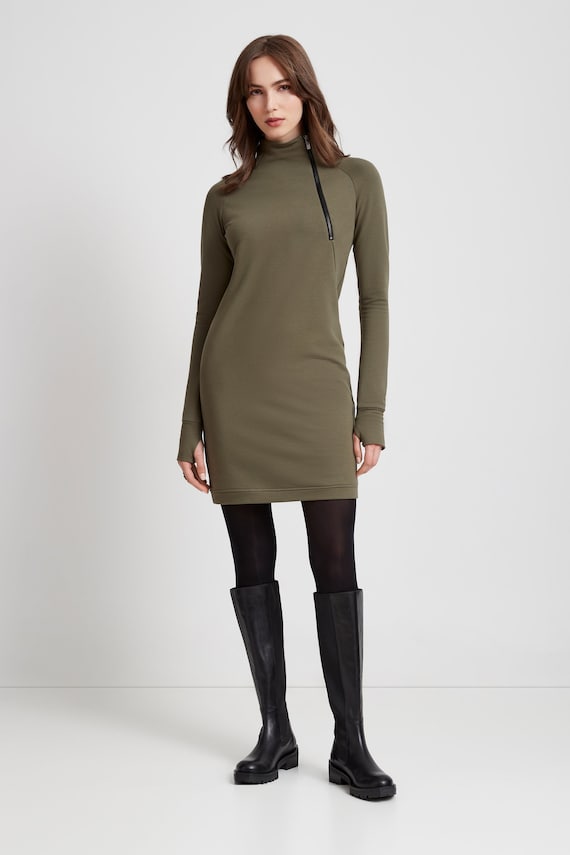 Sweatshirt Dress, Long Sleeve Dress, Dark Green Dress, Casual Zip-up Dress,  Turtleneck Dress, Alani Sweatshirt Dress, Marcella MD1161 -  Canada