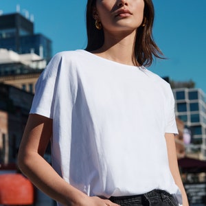 White Oversized T-Shirt, Cutout Back Top, Short Sleeve Shirt, White TShirt, Edgy Tee, Women's Shirt, Felix Top, Marcella MB1986 image 3