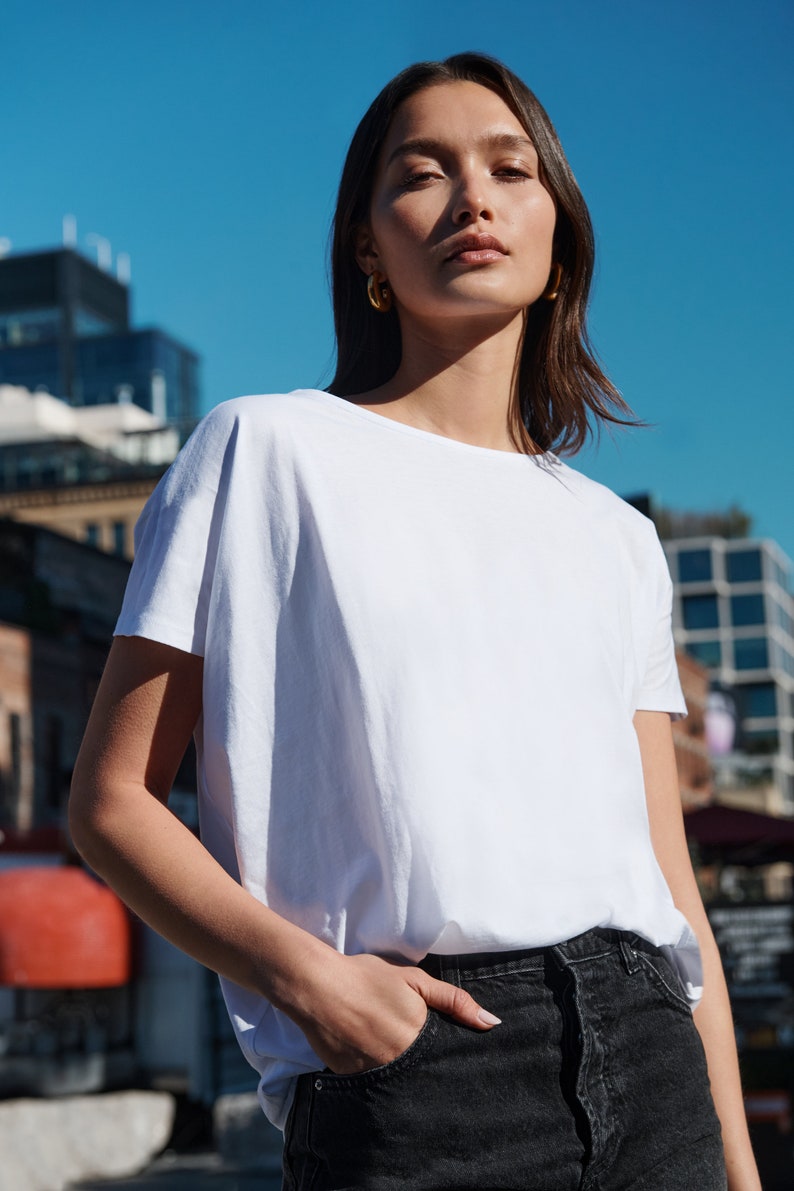 White Oversized T-Shirt, Cutout Back Top, Short Sleeve Shirt, White TShirt, Edgy Tee, Women's Shirt, Felix Top, Marcella MB1986 image 3