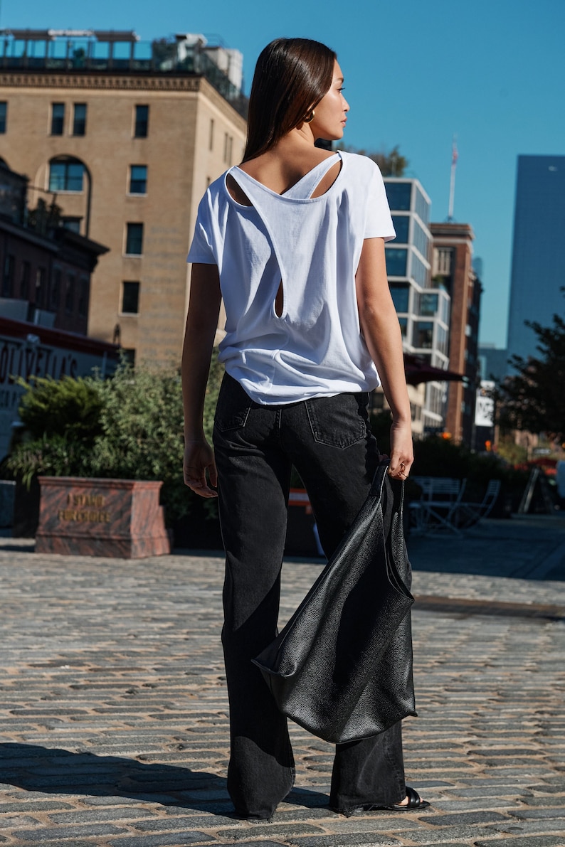 White Oversized T-Shirt, Cutout Back Top, Short Sleeve Shirt, White TShirt, Edgy Tee, Women's Shirt, Felix Top, Marcella MB1986 image 1