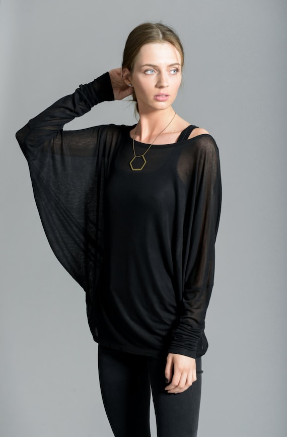 Sheer Dolman Sleeve Top Long Batwing 