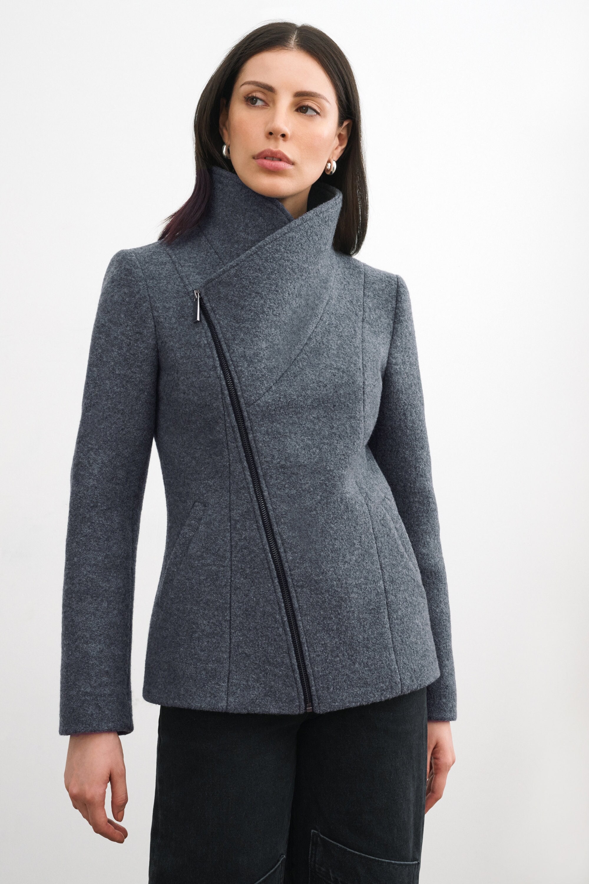 Grey Wool Jacket, Wool Coat, High Collar Jacket, Winter Coat Grey Wool Jacket, Wool Coat, High Collar Jacket, Winter Coat