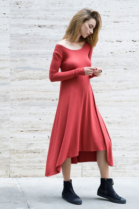 FINAL SALE Black A line Dress Asymmetric Dress Casual Long Sleeve Dress Short Front Long Back Midi Dress Adelia Dress Marcella MD1191 Etsy