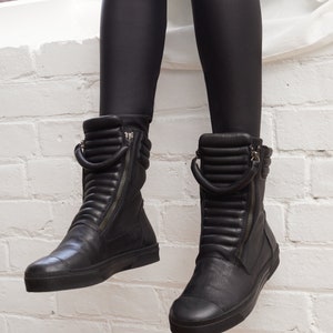 Leather Sneaker Boots, Moto Boots, Winter Boots, Ankle Boots, Women's Black Boots, Zipper Shoes, Karma Boots, Marcella MS0984 image 3