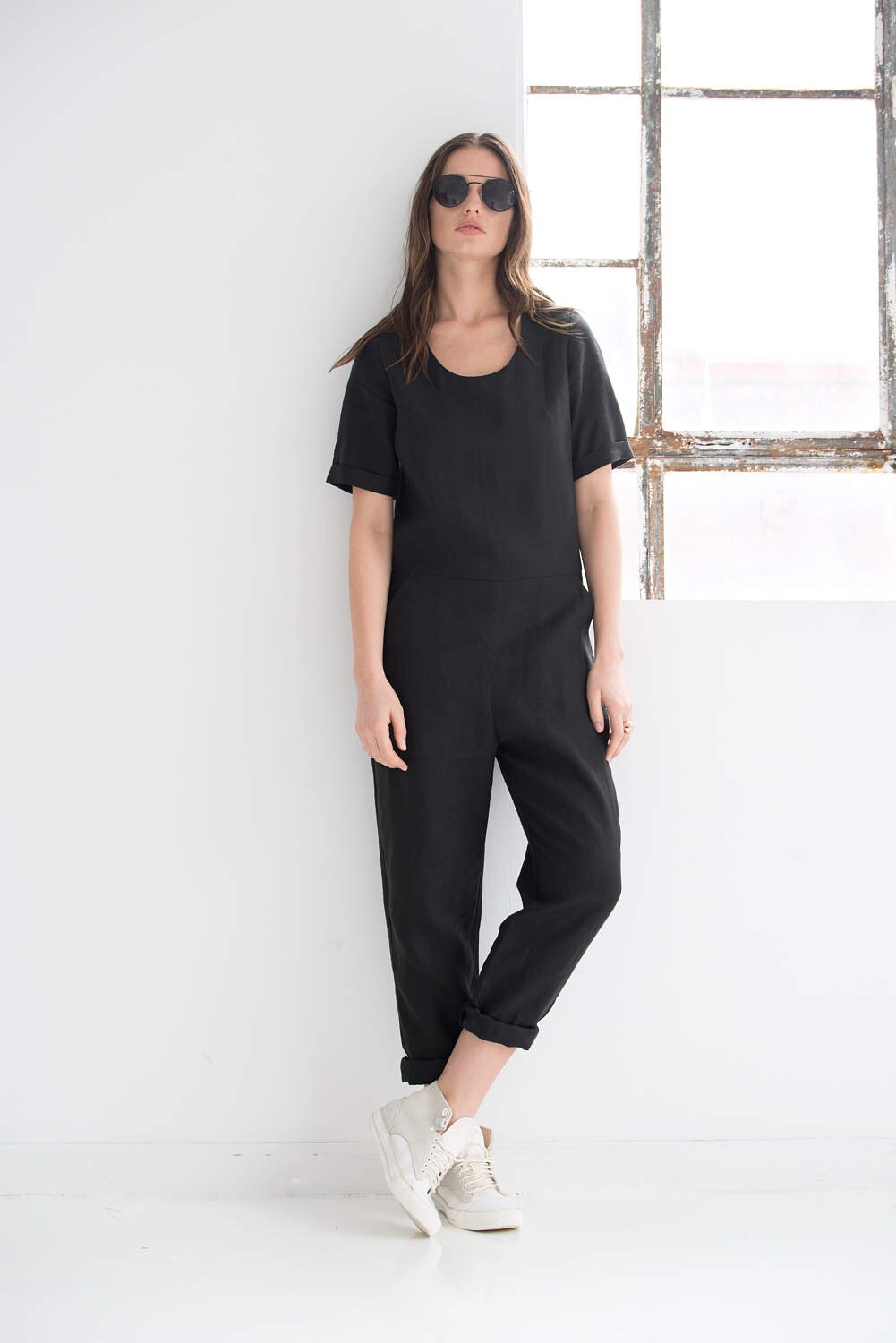 Black Romper / Women Jumpsuit / Black Linen Jumpsuit / Etsy