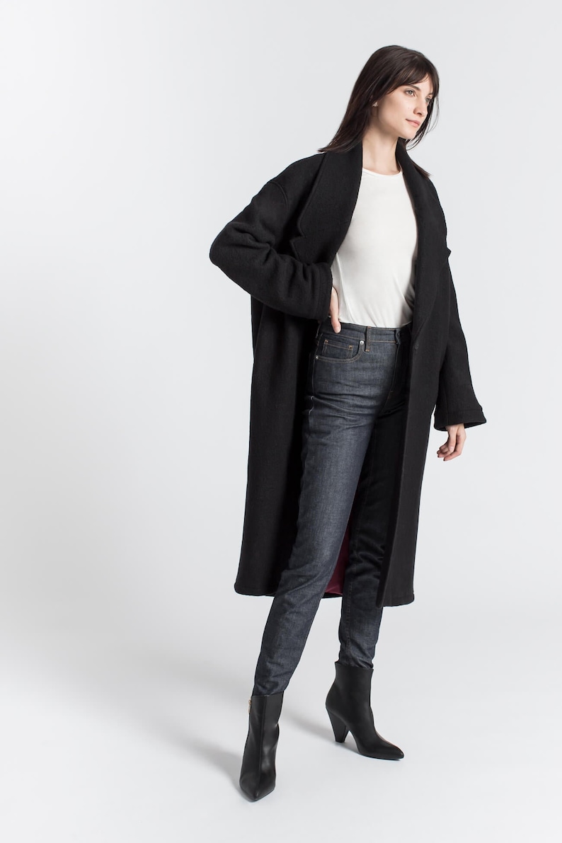 Long Black Wool Coat, Elegant Wool Jacket, Collared Coat, Warm Winter Coat, Long Black Coat, Elizabeth Wool Coat, Marcella MC1397 image 3