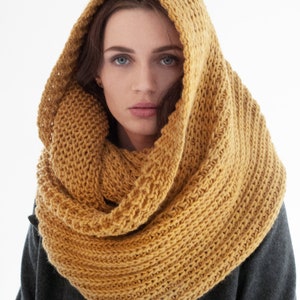 Oversized Scarf, Knit Wool Scarf, Chunky Knit Scarf, Infinity Scarf, Winter Shawl, Knit Loop Scarf, London Infinity Scarf, Marcella MA0402 Burnt Yellow 23-K