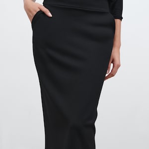 Fitted Black Skirt, Black Midi Skirt, Pencil Skirt, Stretchy Fitted Skirt, High Waisted Skirt, Vesey Pencil Skirt, Marcella MP2032 image 2