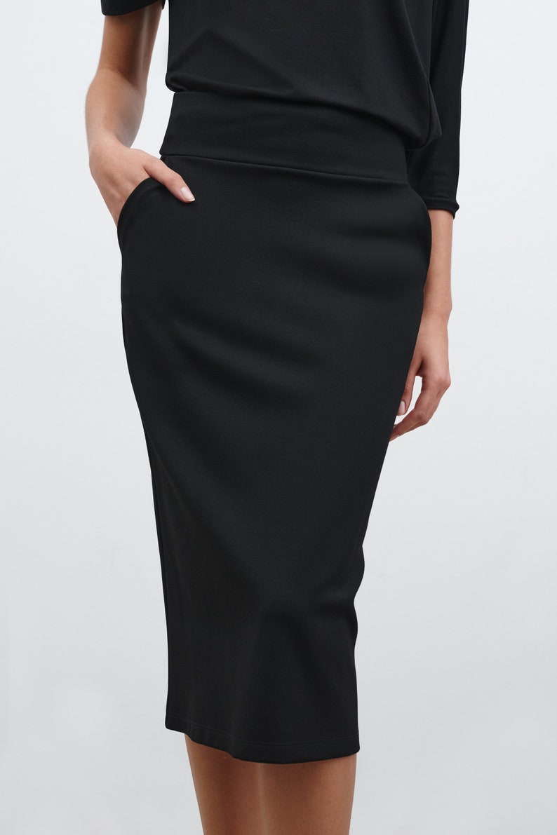 Fitted Black Skirt, Black Midi Skirt, Pencil Skirt, Stretchy Fitted Skirt, High Waisted Skirt, Vesey Pencil Skirt, Marcella MP2032 image 2