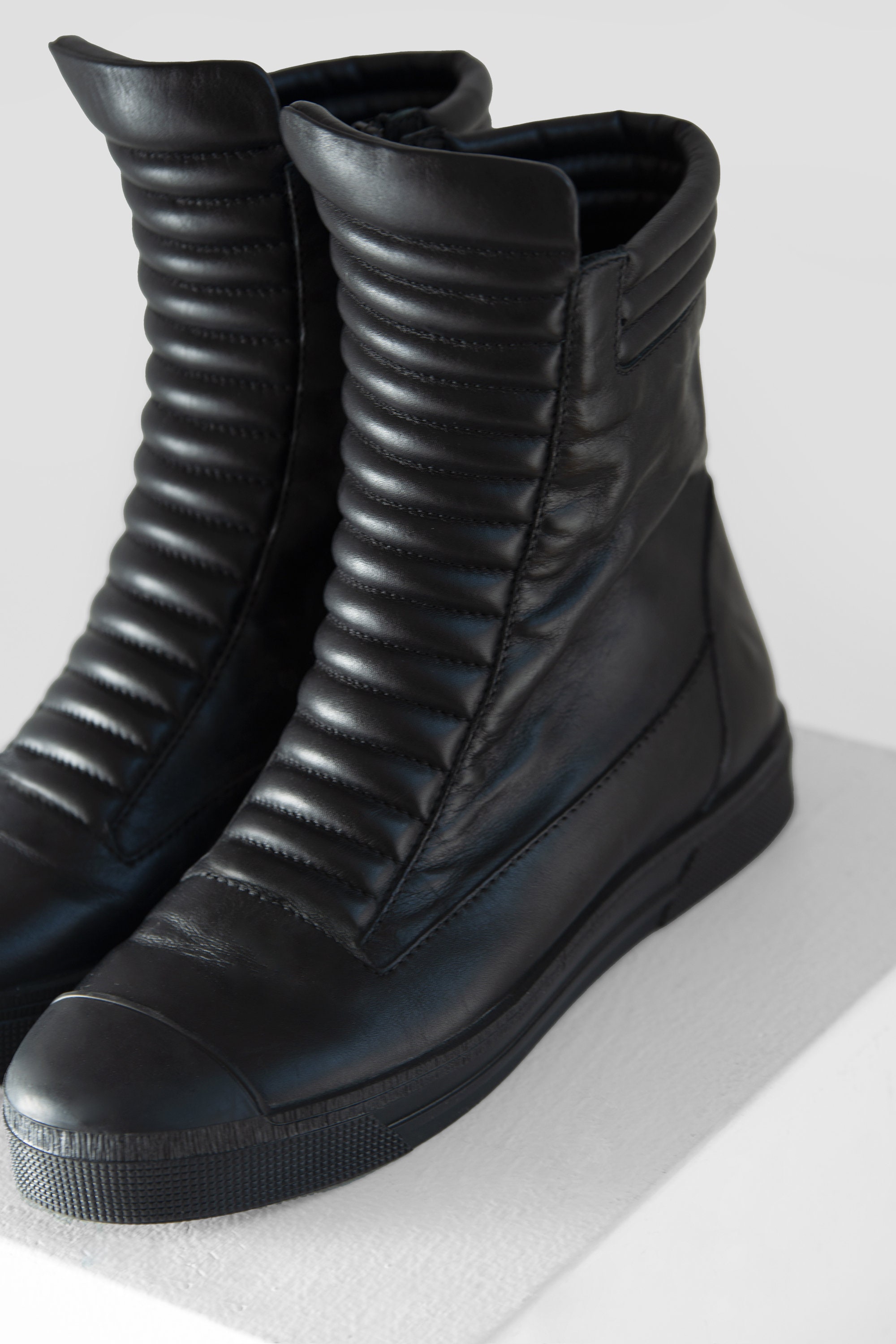 Ribbed Sneaker Boots Side Zip Leather Booties Zip Ankle - Etsy