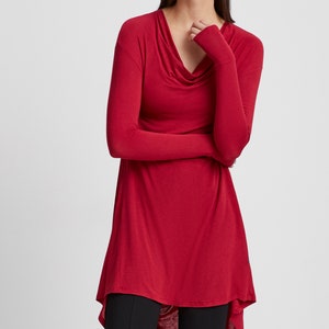 Red Long Draped Back Tunic, Casual Asymmetric Long Top, Cowl Neck Tunic, Sheer Tunic, Off-Shoulder Tunic, Yorkville Tunic, Marcella MB2020 image 2