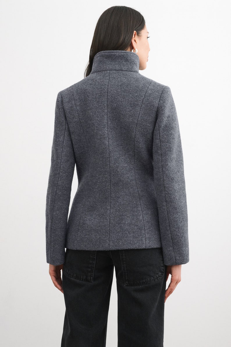 Grey Wool Jacket, Wool Coat, High Collar Jacket, Winter Coat, Wool Jacket, Asymmetric Zip Up Coat, Essex Coat, Marcella MC2117 image 4