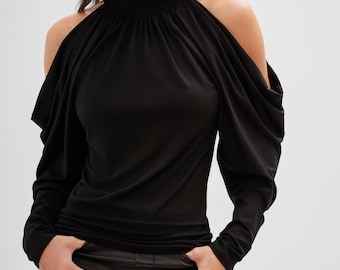 black fitted bardot top