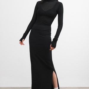 Fitted Black Skirt, Black Maxi Skirt, Long Pencil Skirt, Stretchy Fitted Skirt, High Waisted Skirt, Eldridge Skirt, Marcella MP2130 image 5