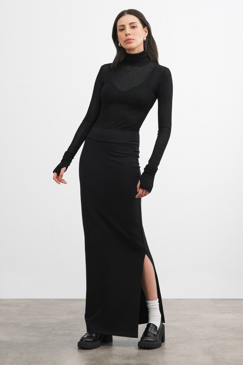 Fitted Black Skirt, Black Maxi Skirt, Long Pencil Skirt, Stretchy Fitted Skirt, High Waisted Skirt, Eldridge Skirt, Marcella MP2130 image 5