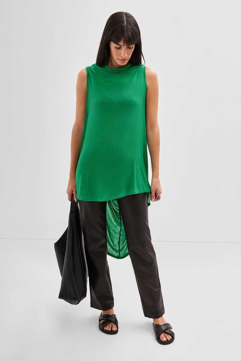 Sheer Asymmetric Hem Tunic, See Through Tunic Top, Casual Sleeveless Long Top, Draped High Low Tunic, Ines Tunic, Marcella MB1838 image 7