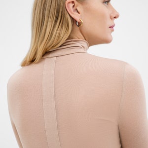 NEW Light Pink Sheer Fitted Turtleneck Top, Long Sleeves, Fitted Long Sleeve Tee, Vertical Panel Top, Amsterdam Top, Marcella MB2252 image 6