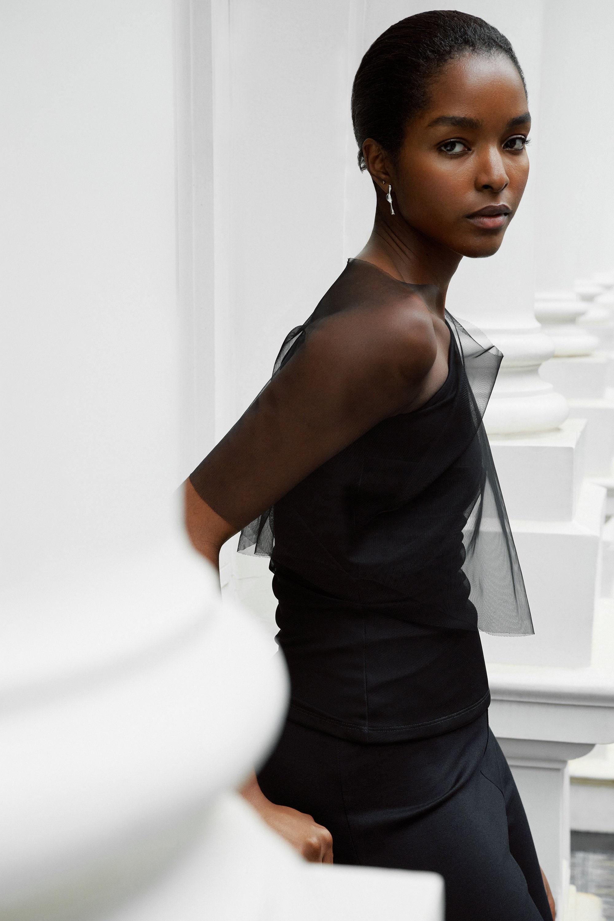 Black Mesh Cocktail Top, Asymmetric Evening Top, Dressy Top Black Mesh Cocktail Top, Asymmetric Evening Top, Dressy Top