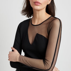 Mesh Cocktail Blouse, Long Sleeve Top, Long Sleeve Top with Mesh, Asymmetric Cocktail Top, Elegant Top, Nolita Top, Marcella MB1859 image 3