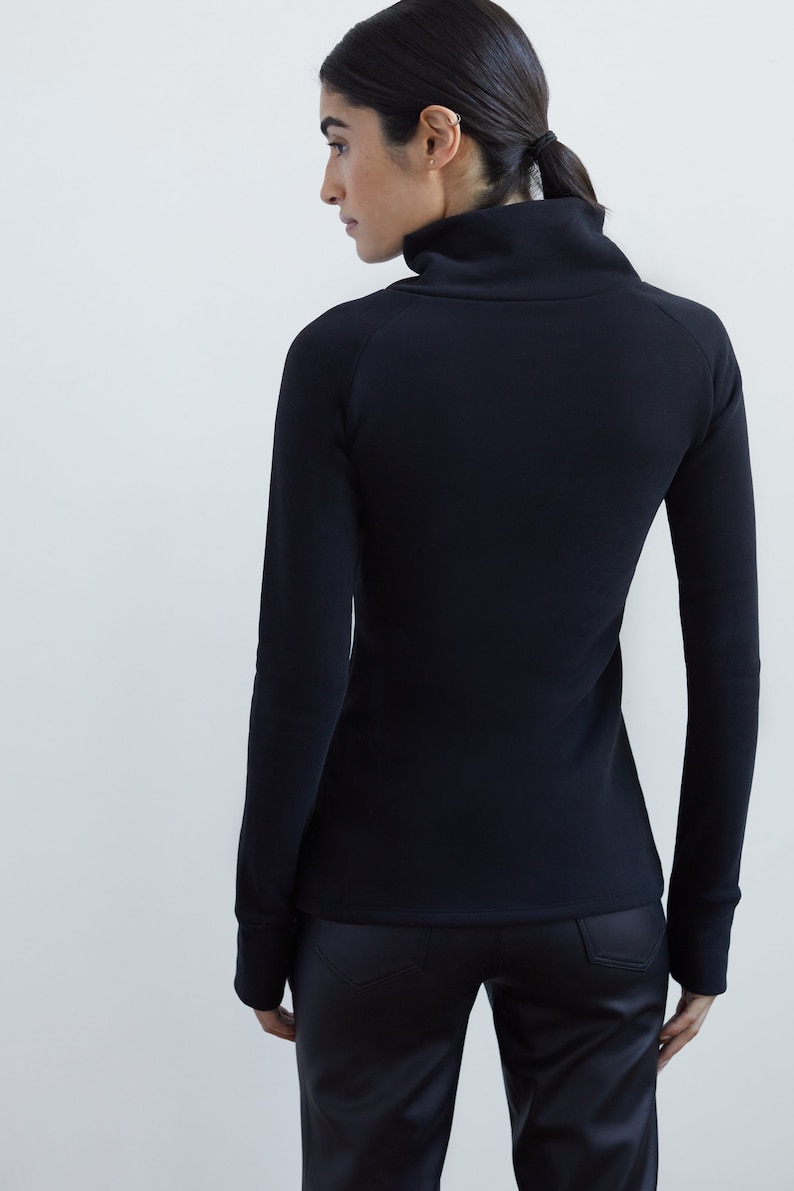 Zip Up Sweatshirt, Black Quarter Zip Top, Zipper Sweatshirt, Zip Up Top, Asymmetrical Zipper Top, Brie Sweatshirt, Marcella MB0968 image 3