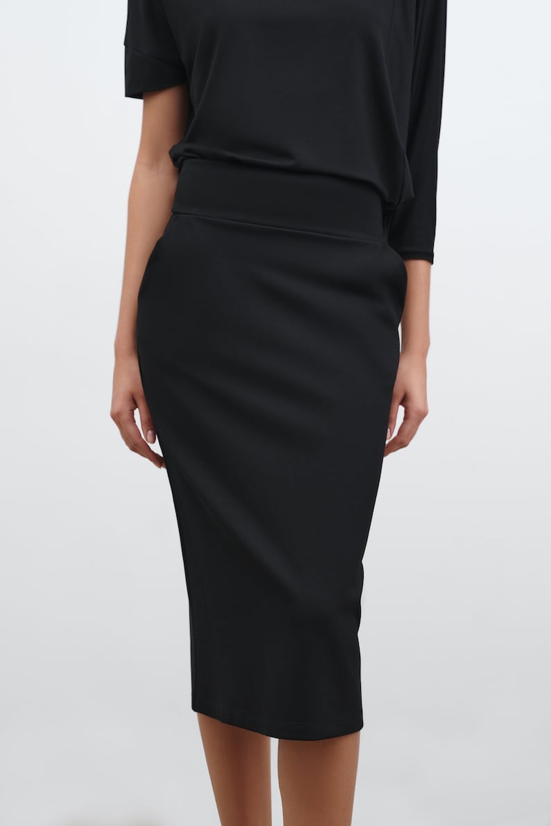 Fitted Black Skirt, Black Midi Skirt, Pencil Skirt, Stretchy Fitted Skirt, High Waisted Skirt, Vesey Pencil Skirt, Marcella MP2032 image 3