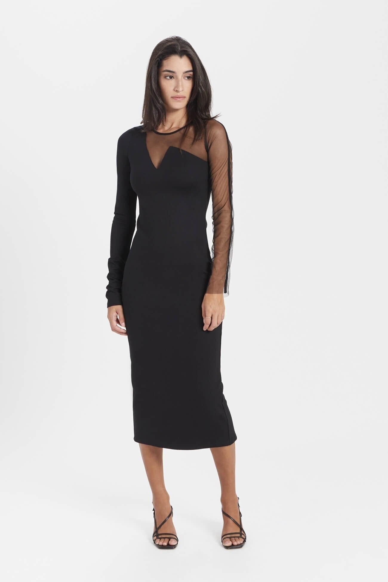 Mesh Midi Dress Mesh Sleeve Dress 