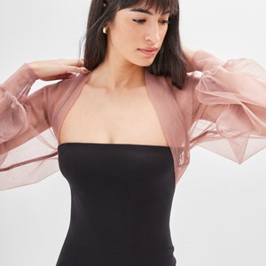 Black Mesh Bolero, See Through Cover Up, Sheer Bolero, Puff Sleeved Mesh Shrug, Cover Up, Tulle Bolero, Olympia Bolero, Marcella MC1489 Dusty Pink 115-J