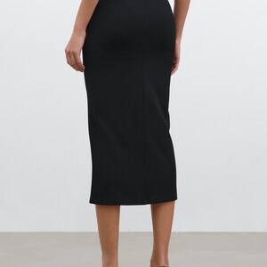 Fitted Black Slit Skirt, Black Midi Skirt, Pencil Skirt, Stretchy Fitted Skirt, High Waisted Skirt, Chrysler Skirt, Marcella MP1959 image 4