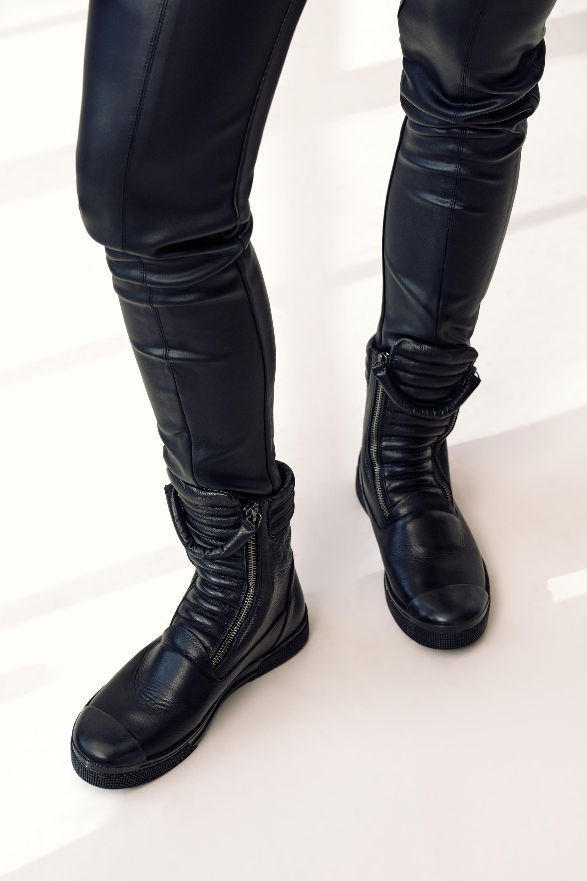 Double Zipper Boots, Leather Boots, Leather Sneaker Boots