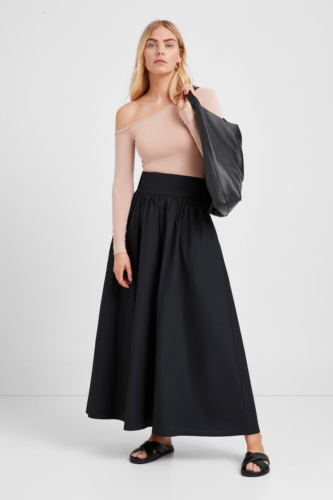 【Anyone more】Tira Cotton Pleats Skirt Long Pleated Smocked Skirt – Lucky in Love