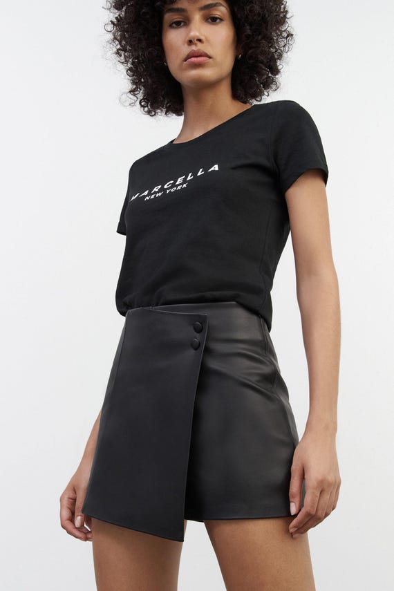 Faux Leather Skirt, Vegan Leather Mini Skirt With Shorts