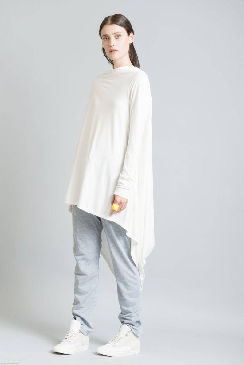 Black Tunic Loose Fitting Top Asymmetrical Blouse Long Etsy