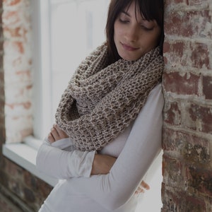 Oversized Scarf, Knit Wool Scarf, Chunky Knit Scarf, Infinity Scarf, Winter Shawl, Knit Loop Scarf, London Infinity Scarf, Marcella MA0402 Light Beige 04-K