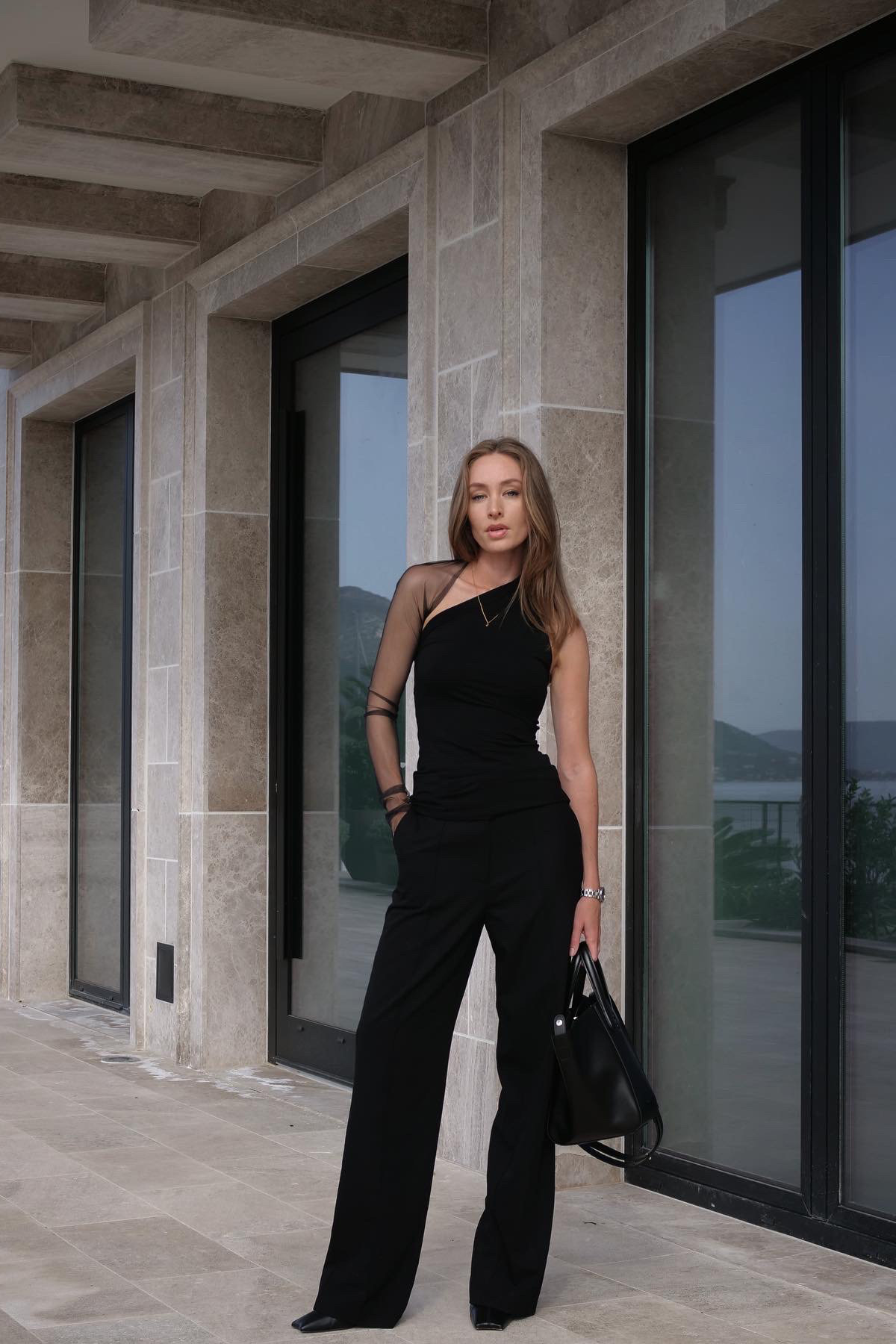 One shoulder top wrap top