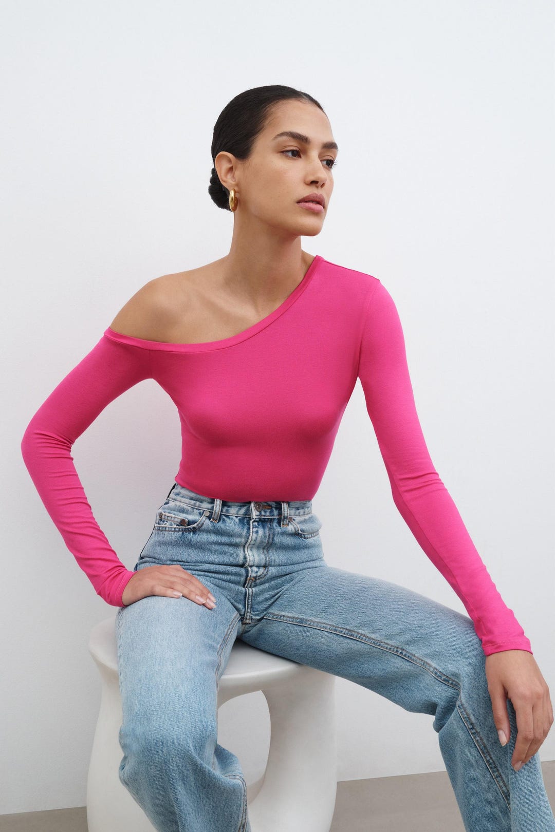 トップス ONE-SHOULDER LAME CUTSEW PINK RQYYD One Shoulder Tops for Womens Asymmetrical Metal Strap