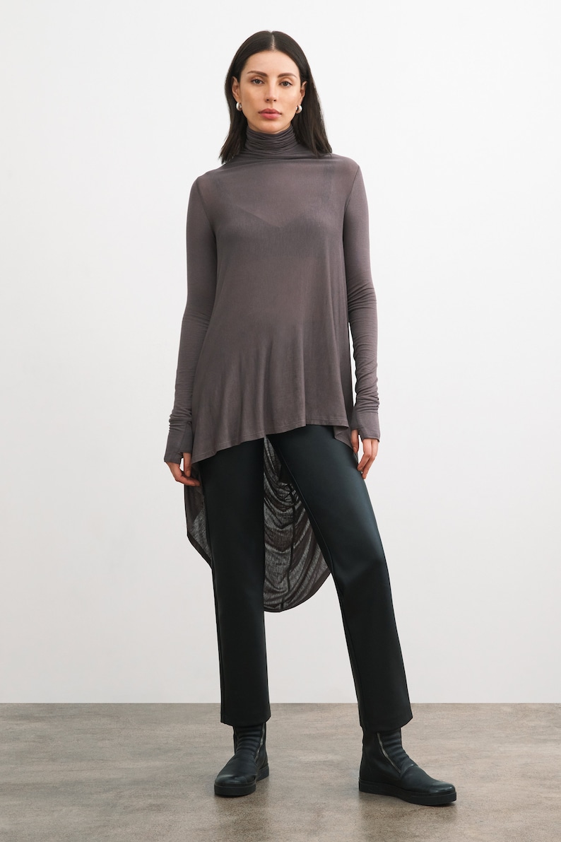 Sheer Black Asymmetric Tunic, Long Sleeve Tunic Top, Black Turtleneck Tunic, Draped High Low Tunic, Marlowe Tunic, Marcella MB2086 image 7