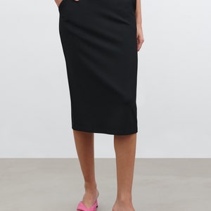 Fitted Black Skirt, Black Midi Skirt, Pencil Skirt, Stretchy Fitted Skirt, High Waisted Skirt, Vesey Pencil Skirt, Marcella MP2032 image 5